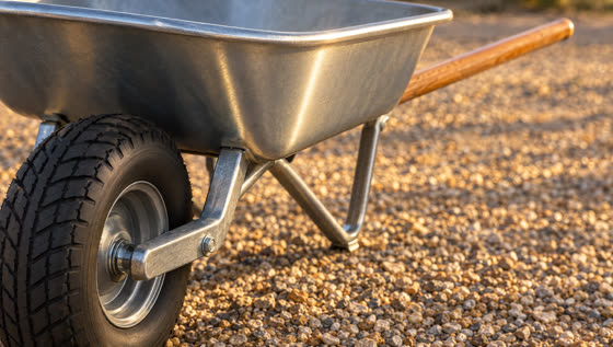 Steel tray, tire and handle up close
